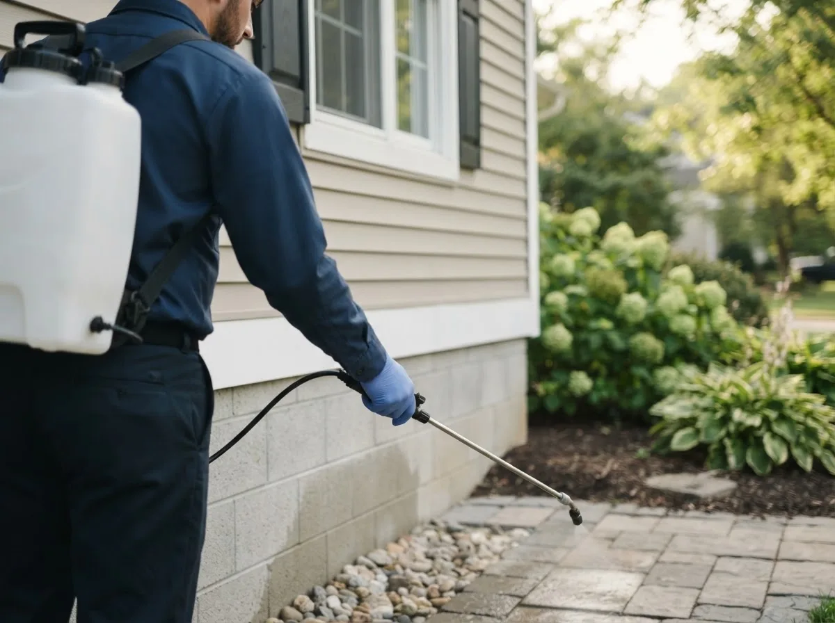 Pest control technician inspecting a home in Carmen, OK